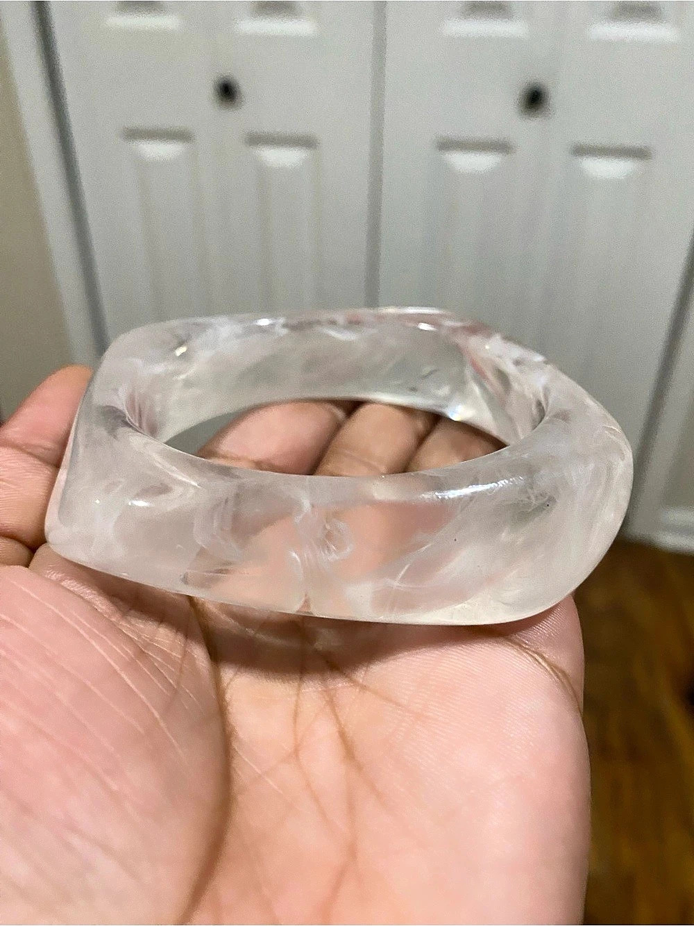 Clear Marble Sculptural Resin Bangle Bracelet